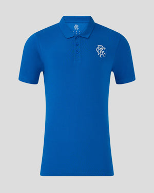 Blue Rangers FC core short sleeve polo with three button placket and left chest crest.