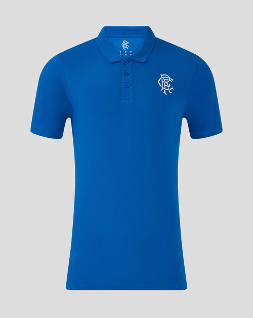 Blue Rangers FC core short sleeve polo with three button placket and left chest crest.