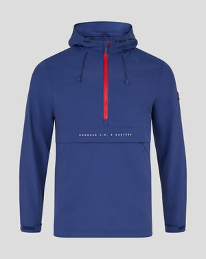Blue Rangers Men's Anorak front view with a red center zipper and hood drawstrings