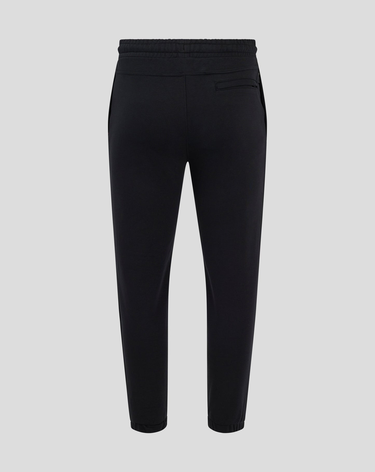 Back view of black Rangers joggers featuring a crest patch on the left lower leg near the ankle.