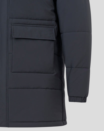 Navy Rangers FC Parka close up of a large front pocket with flap.