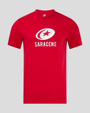 Red Saracens Core Crest T-shirt with white crest logo and SARACENS text on front