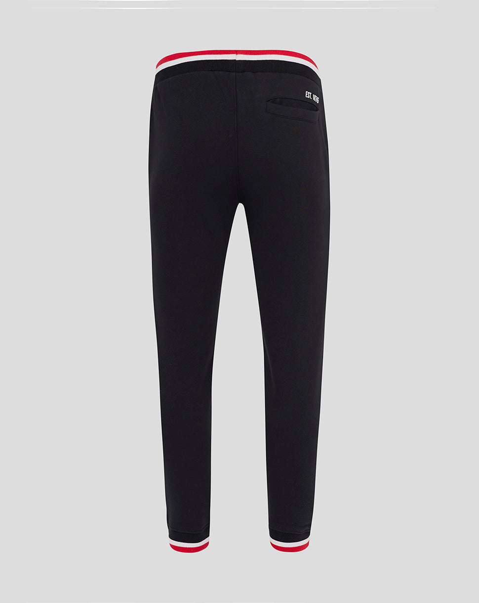 Back view of black Saracens joggers with a back pocket and EST 1996 detail on the waistband