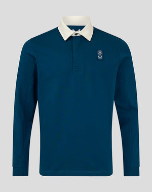 Bath Rugby Junior Dual Branded Jersey Top in teal with white collar and chest crest badges