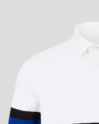 White Bath Rugby retro jersey shows collar and concealed placket on the chest area.