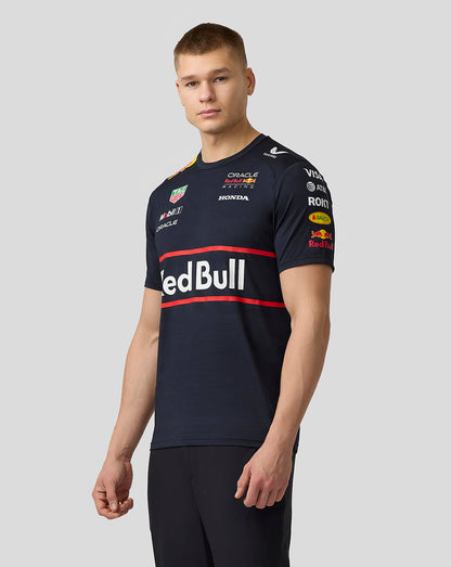 Male model wearing navy Oracle Red Bull Racing Set Up T-shirt with large Red Bull across chest and sponsor logos.