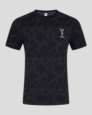 Harlequins men's black patterned short sleeve pajama top with small emblem on the chest