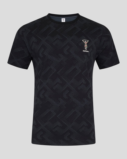Harlequins men's black patterned short sleeve pajama top with small emblem on the chest