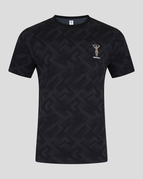 Harlequins men's black patterned short sleeve pajama top with small emblem on the chest