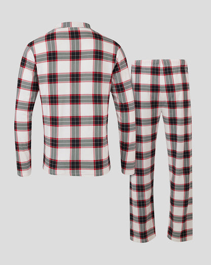 Back view of Saracens men's long plaid pajama set with matching plaid pants