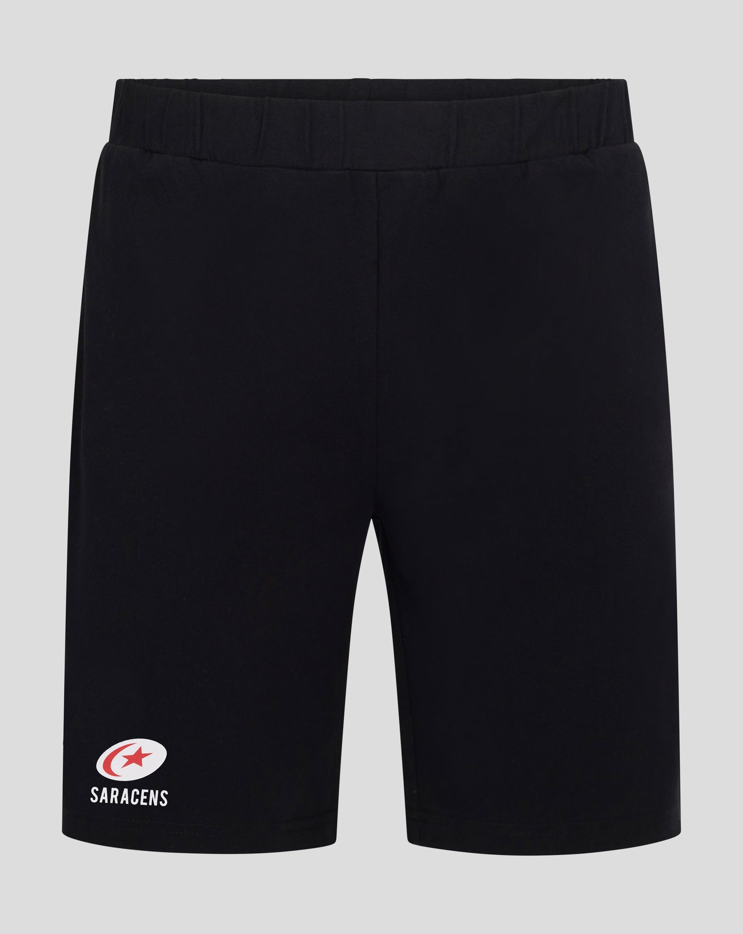 Back view of black shorts with an elastic waistband