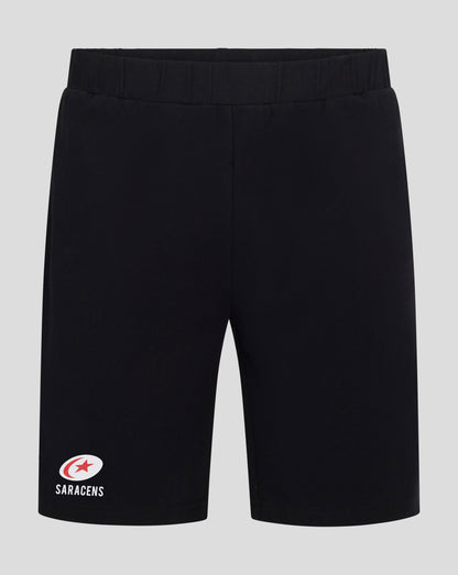 Back view of black shorts with an elastic waistband