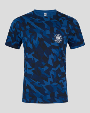 Blue patterned Bath Rugby infant short pyjama top with crest on chest