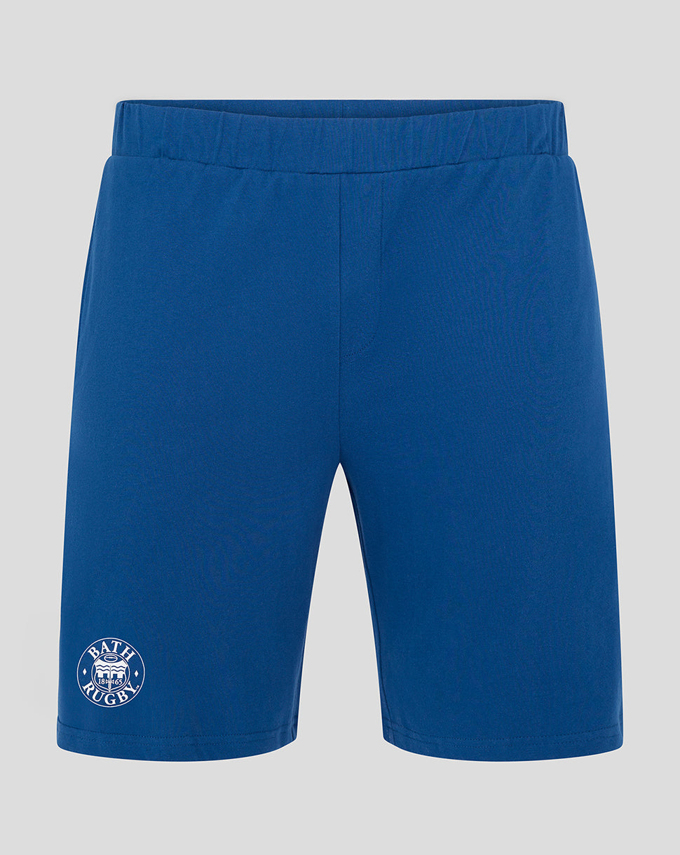 Blue Bath Rugby infant shorts with elastic waistband and crest on left leg