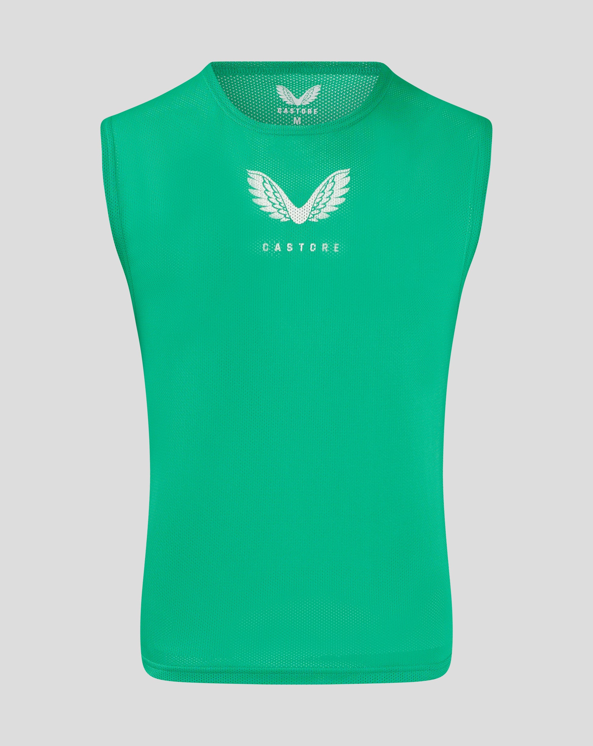 Green unisex training bib with scoop neckline and white Castore logo on the chest