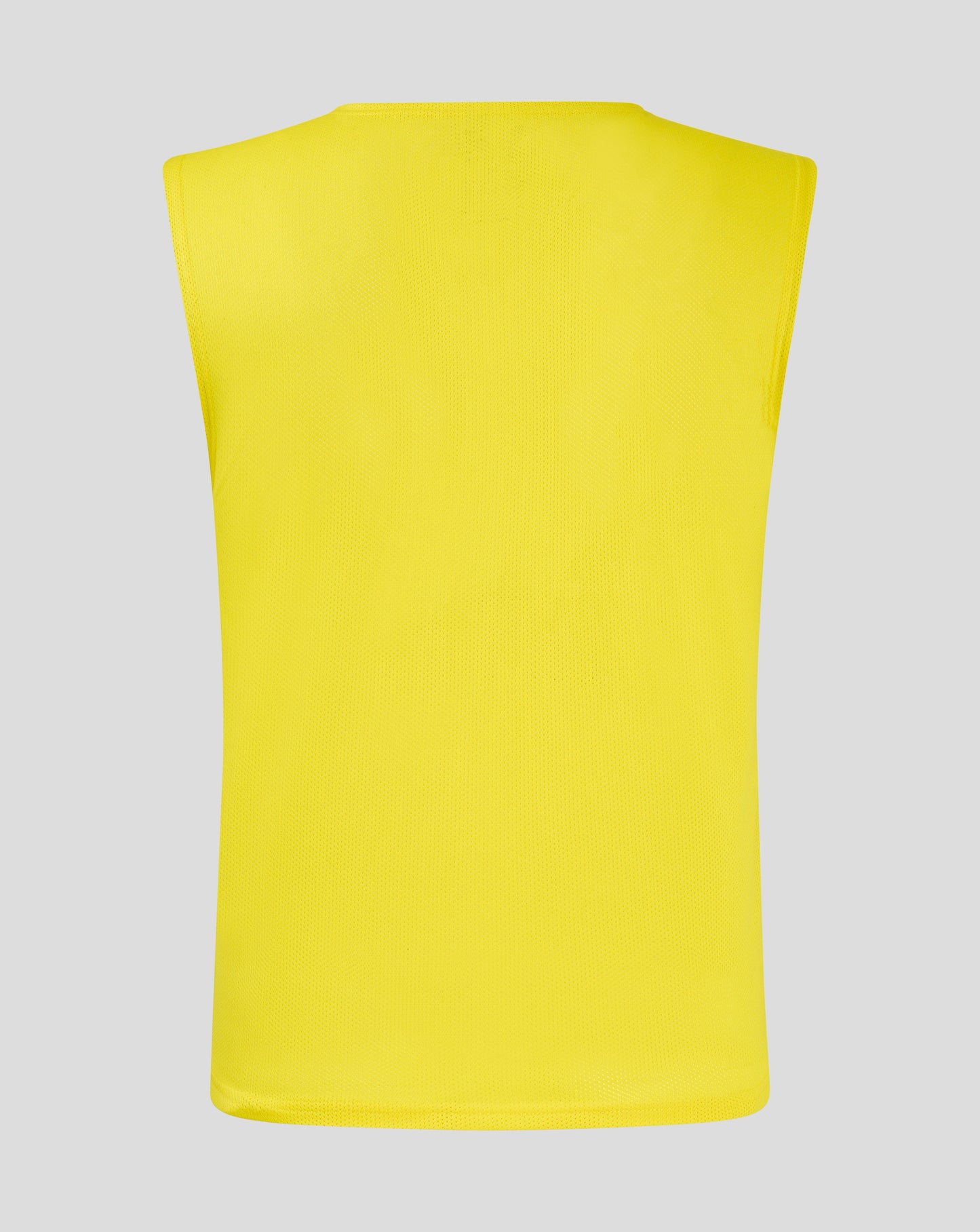 Back view of bright yellow junior training bib with scoop neckline and bound armholes