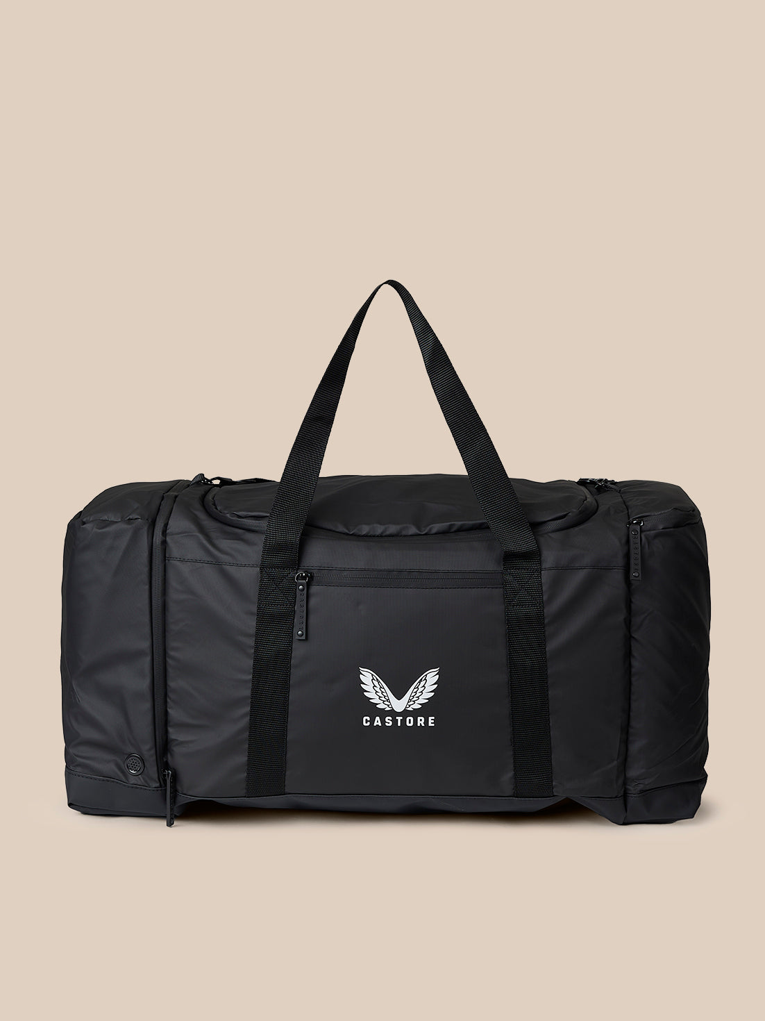 Black Castore holdall with dual straps, ventilation holes and front logo