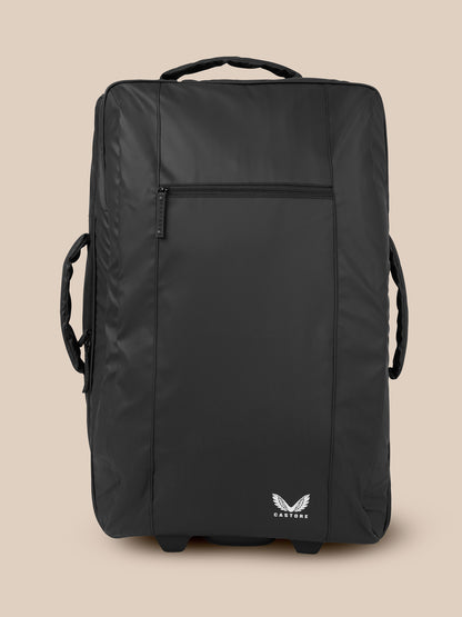 Black Active Small Wheelie Bag front view with front zip pocket and Castore logo at the base.
