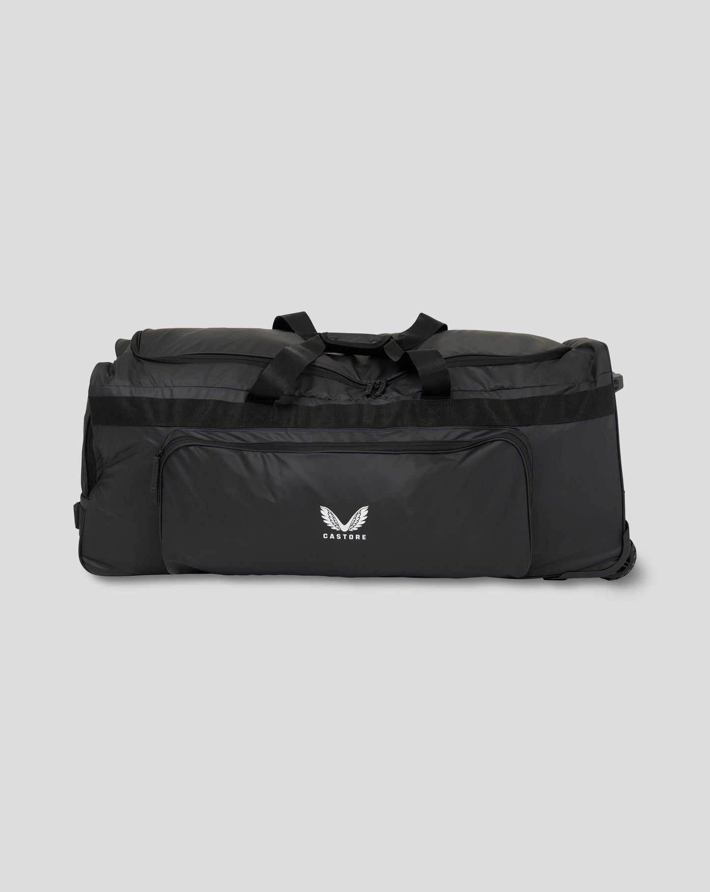 Top view of black Castore Active Small Wheelie Bag with dual handles and logo