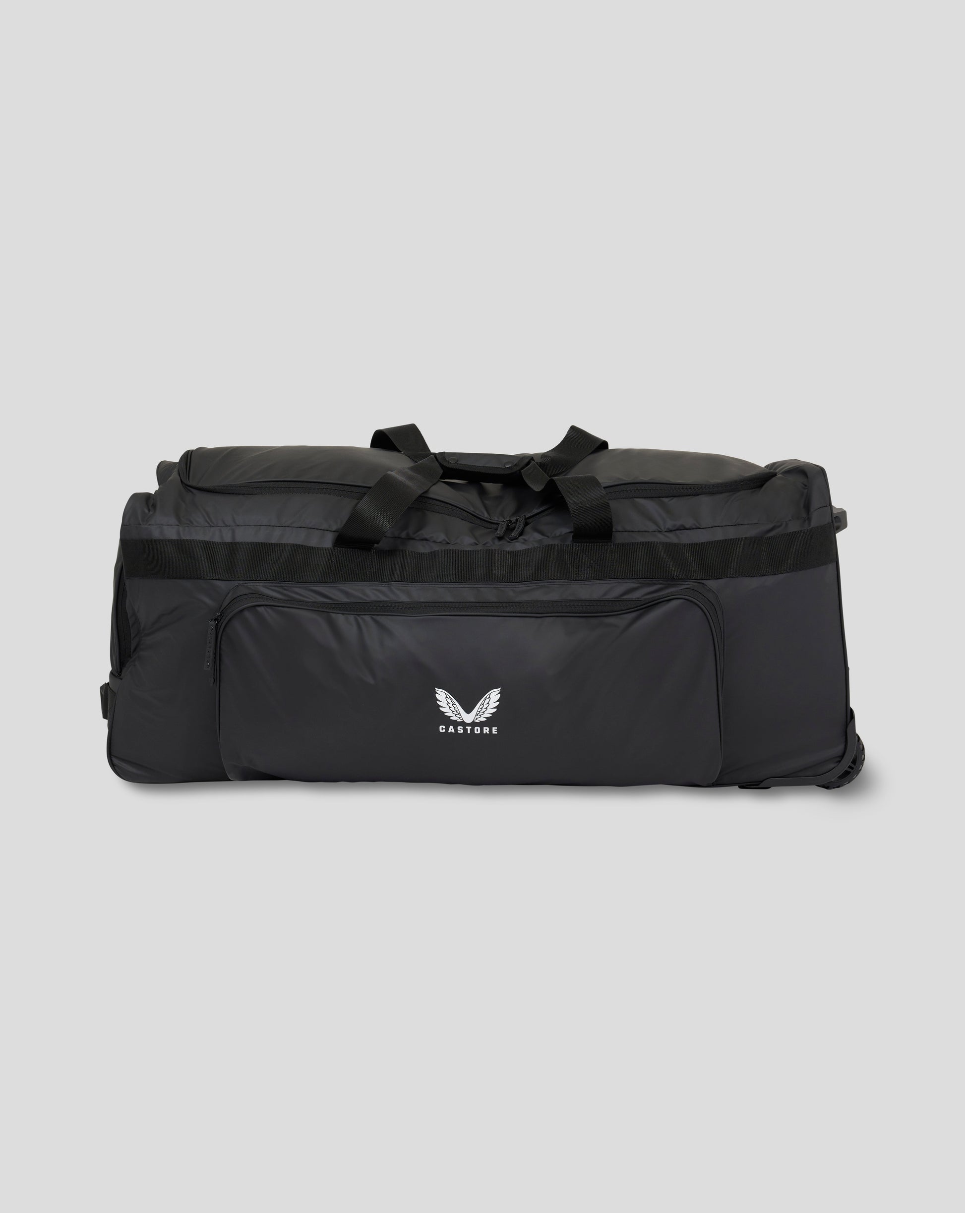 Top view of black Castore Active Small Wheelie Bag with dual handles and logo