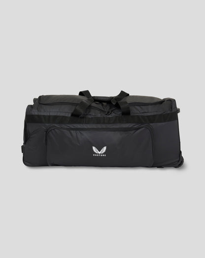 Top view of black Castore Active Small Wheelie Bag with dual handles and logo