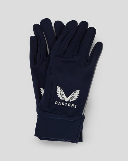 Navy Castore gloves with white Castore logo on the back of the hand