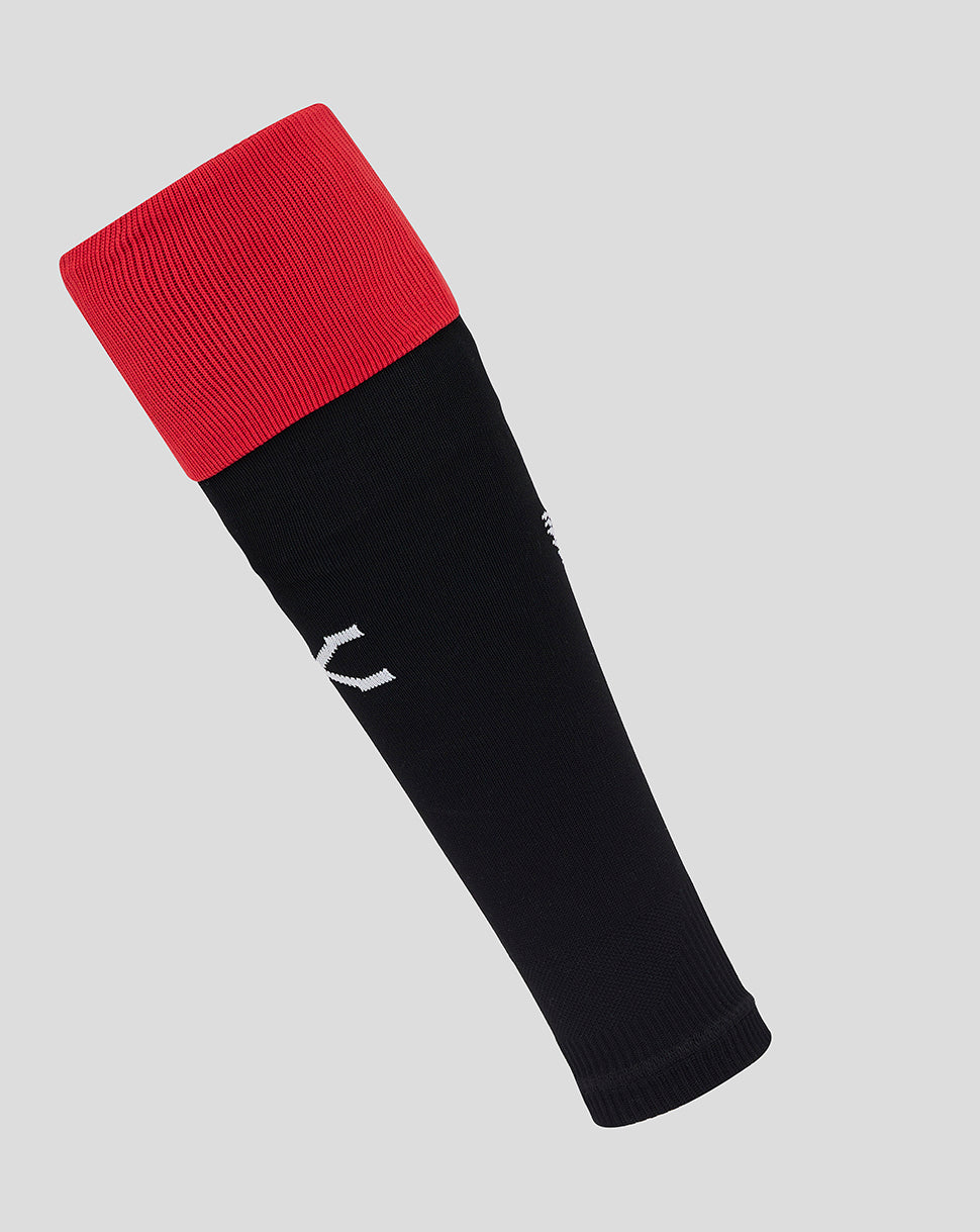 Unisex Rangers Ibrox 125 Heritage Footless Sock in black with a red cuff and white Ibrox motif at the calf.