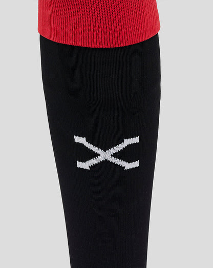 Black Rangers Ibrox 125 Heritage Footless Sock with red cuff and white Ibrox emblem centered on the calf.