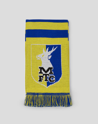 Folded Mansfield Town fan scarf showing crest and bold yellow and blue stripes