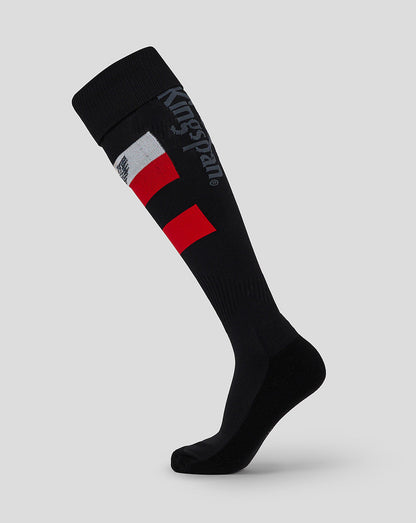 Black knee high sock with red bands and Ulster branding along the leg.