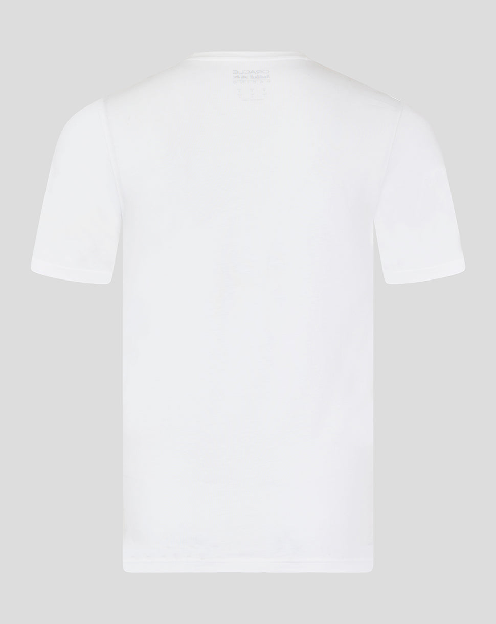 Back view of a plain white unisex short sleeve T-shirt