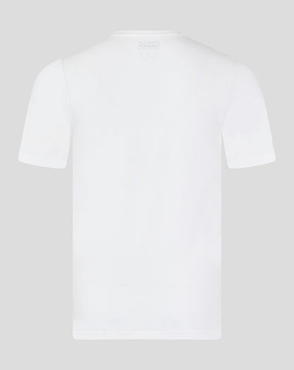 Back view of a plain white unisex short sleeve T-shirt