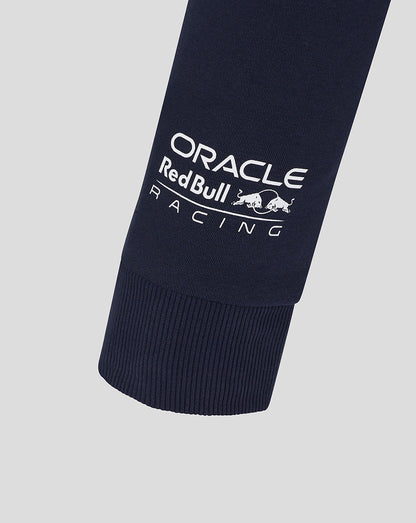 Navy hoodie sleeve cuff displays the white Oracle Red Bull Racing logo.