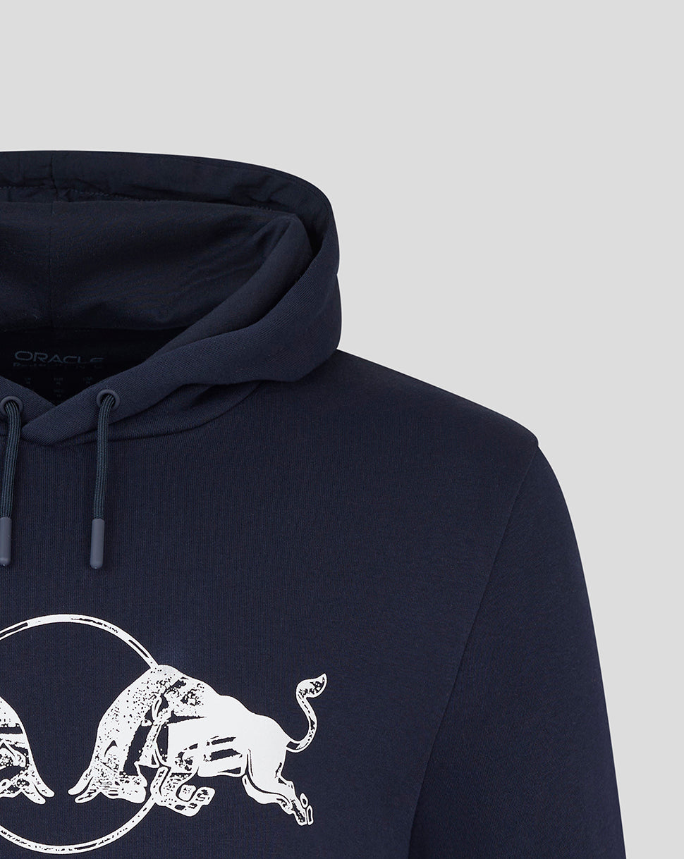 Navy hoodie sleeve cuff featuring white Castore logo with wing emblem