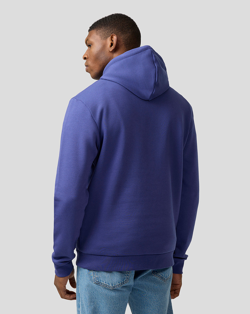 Back view of a model in Skipper Blue Oracle Red Bull Racing hoodie with hood down