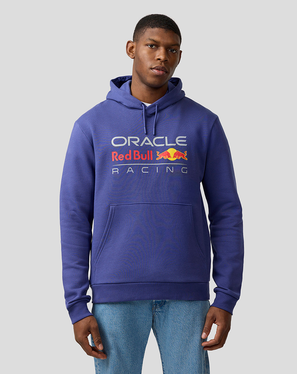Unisex Skipper Blue Oracle Red Bull Racing hoodie with large front logo and kangaroo pocket