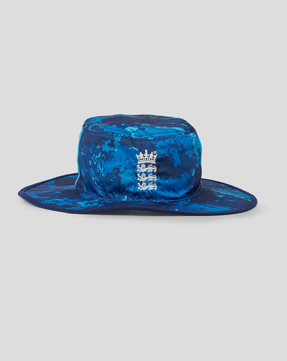 Reversible blue camo print England ODI wide brim hat with Three Lions crest and turquoise piping
