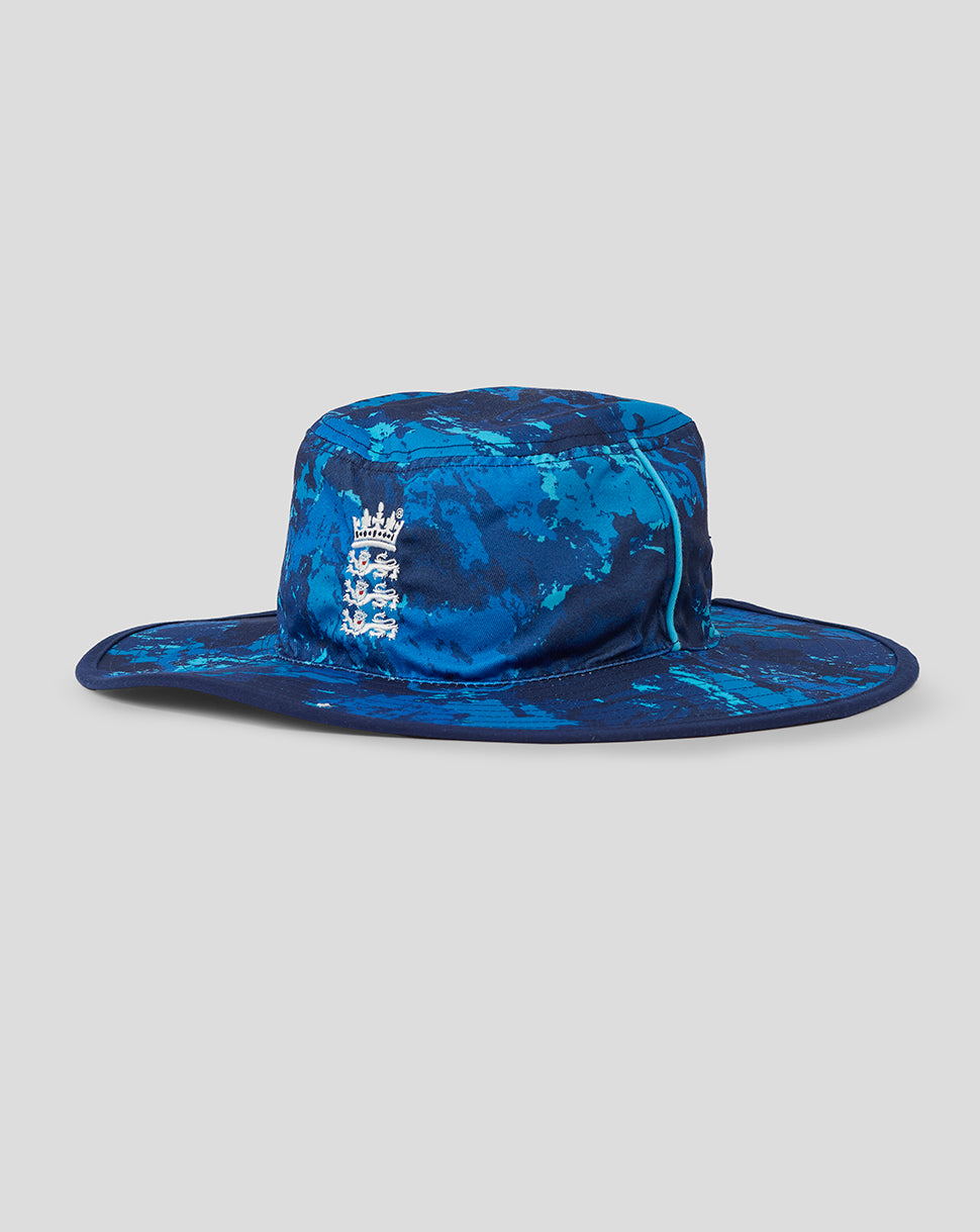 Reversible wide brim hat in blue camouflage with Three Lions crest and contrast piping