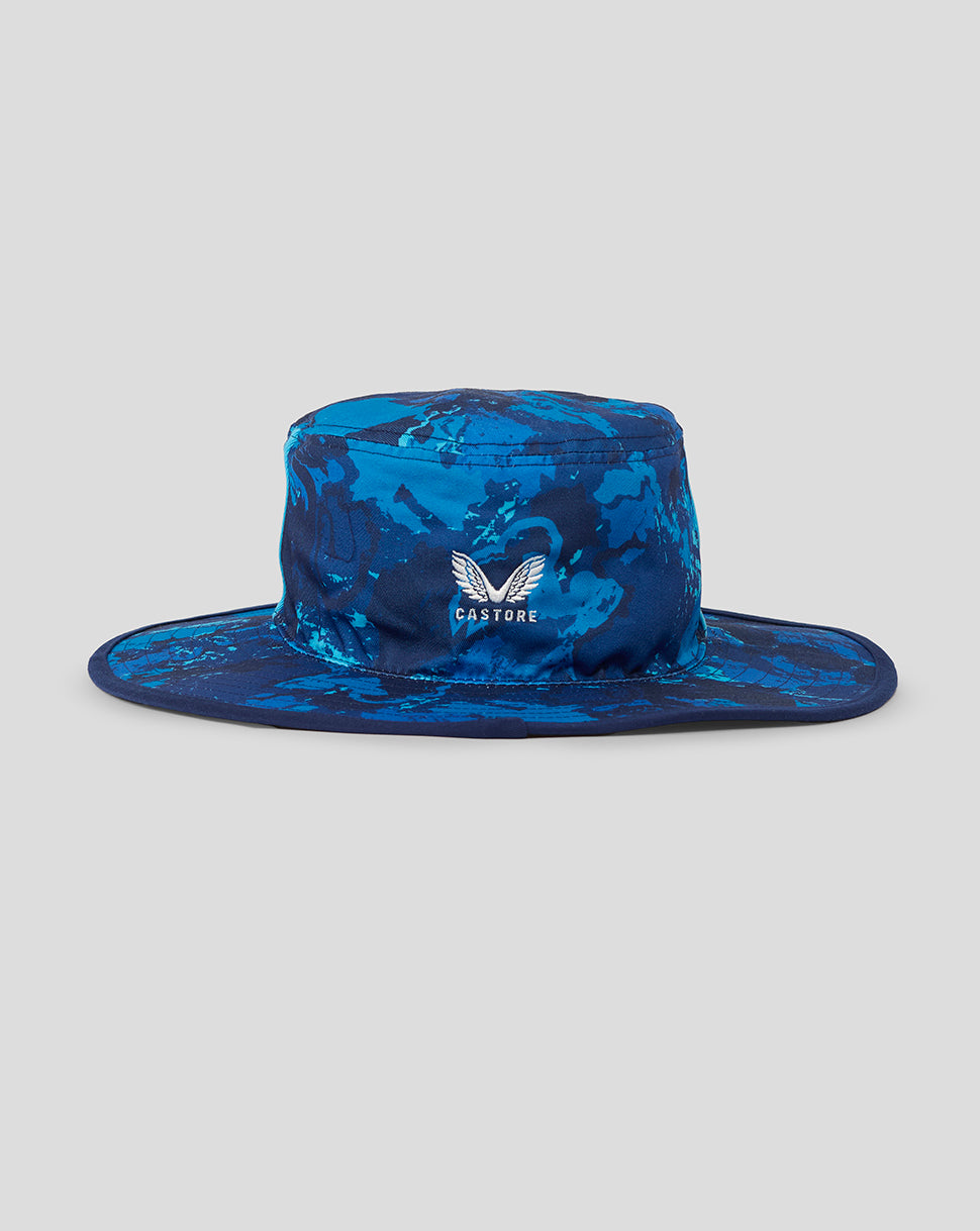 England cricket ODI reversible wide brim hat in blue camouflage print with Castore logo on front.