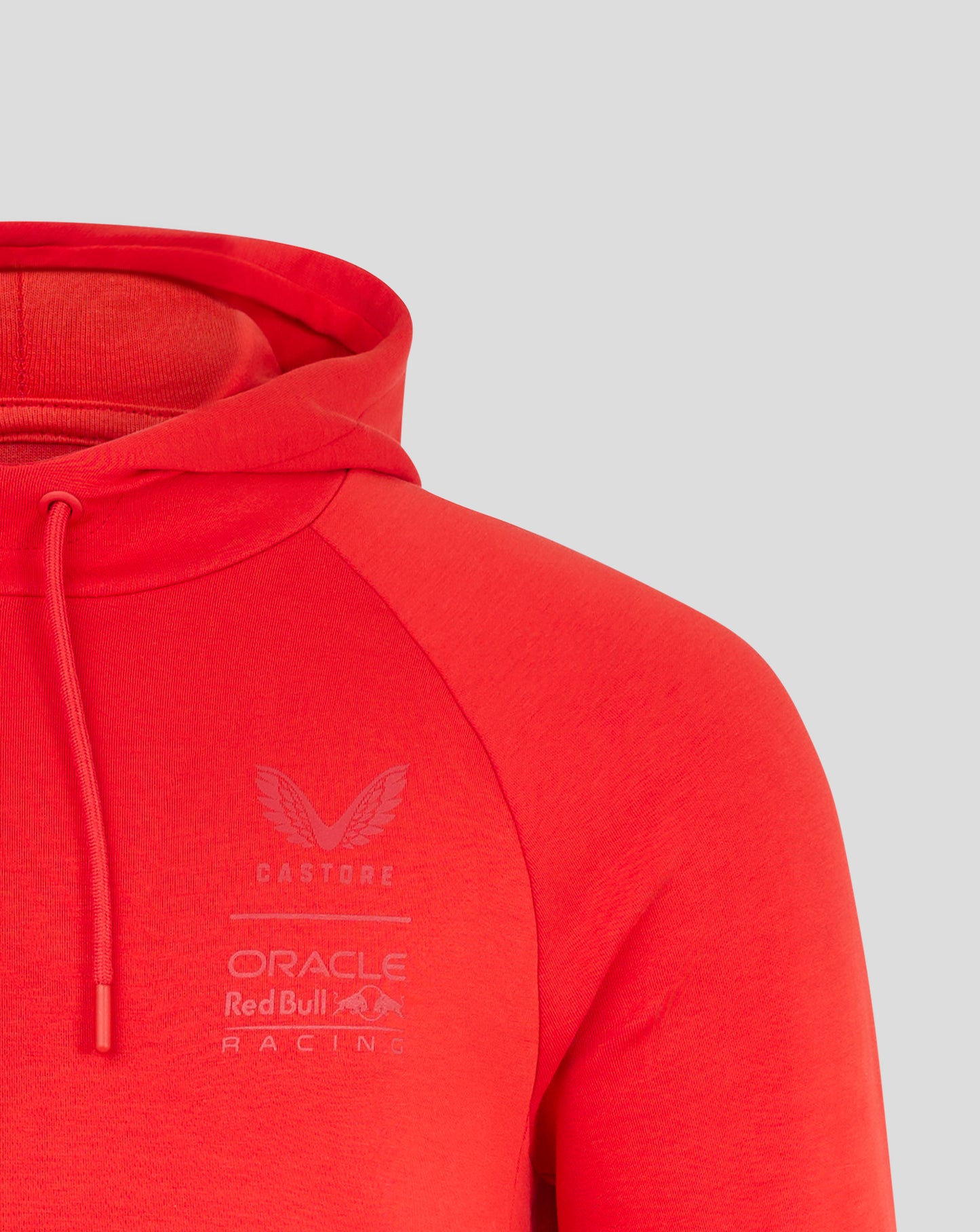 Oracle Red Bull Racing unisex overhead hoodie in flame scarlet with hood and faint chest logo