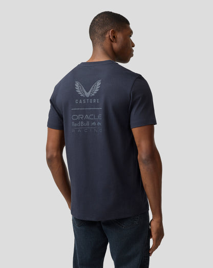 Back view of navy Night Sky T-shirt showing large wing logo and CASTORE Oracle Red Bull Racing branding.