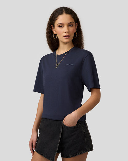 Model wearing navy Night Sky Oracle Red Bull Racing T-shirt with small chest logo.