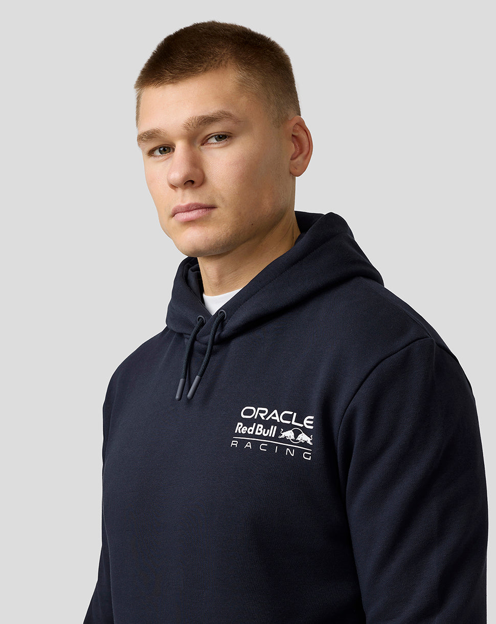 Front view of navy night sky hoodie with small white Oracle Red Bull Racing crest on the chest.