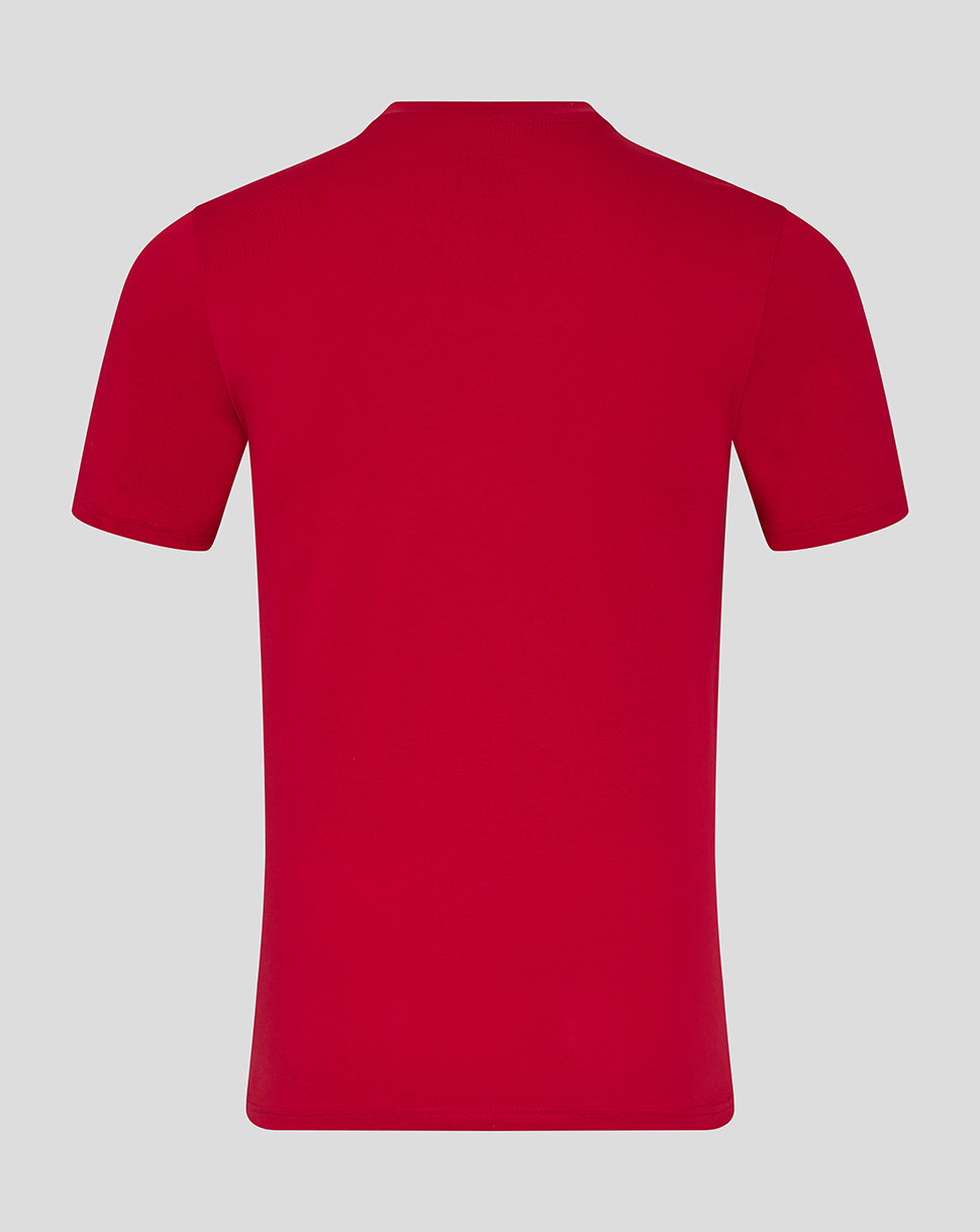 Back view of red INEOS Grenadiers unisex T shirt with minimal back design