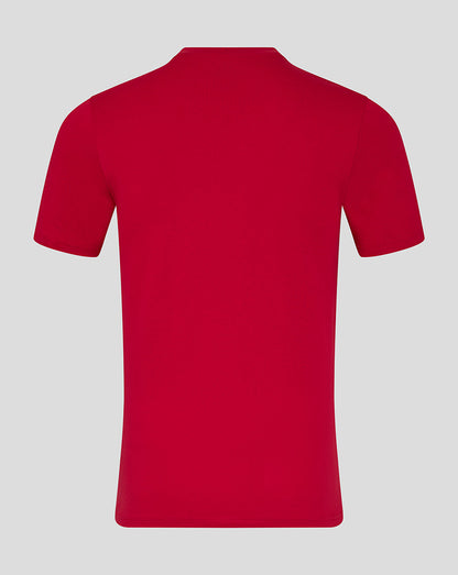 Back view of red INEOS Grenadiers unisex T shirt with minimal back design