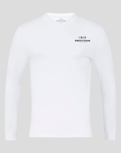 White INEOS Grenadiers core long sleeve T shirt with small logos on chest and sleeves