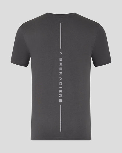 Back view of grey Ineos Grenadiers T shirt with vertical branding down the center