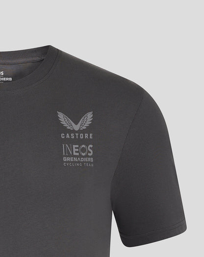 Dark grey Ineos Grenadiers unisex T shirt with front logo and subtle back graphic detail