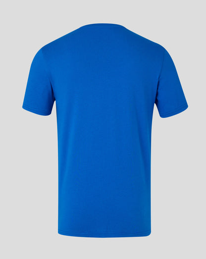 Back view of a lapis blue Rangers unisex 25/26 badge tee showing plain back and crew neck.