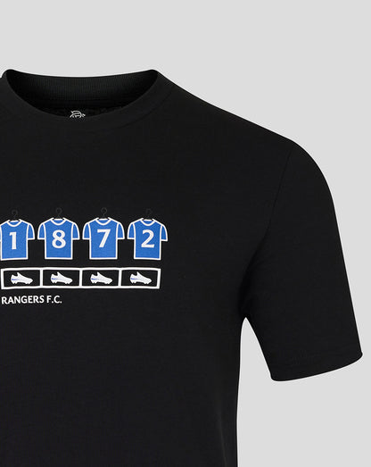 Black Rangers Changing Room tee with blue numbered jerseys and shoe icons graphic on chest